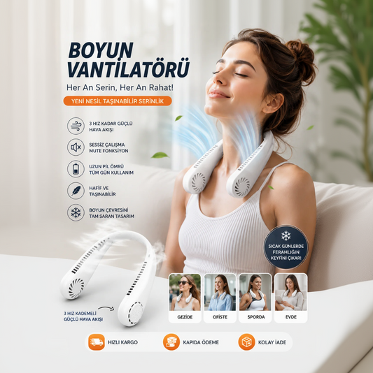 Taşınabilir Boyun Vantilatörü Fan Şarjlı Boyun Fanı  Serinletici Mini Klima - Vitarely™