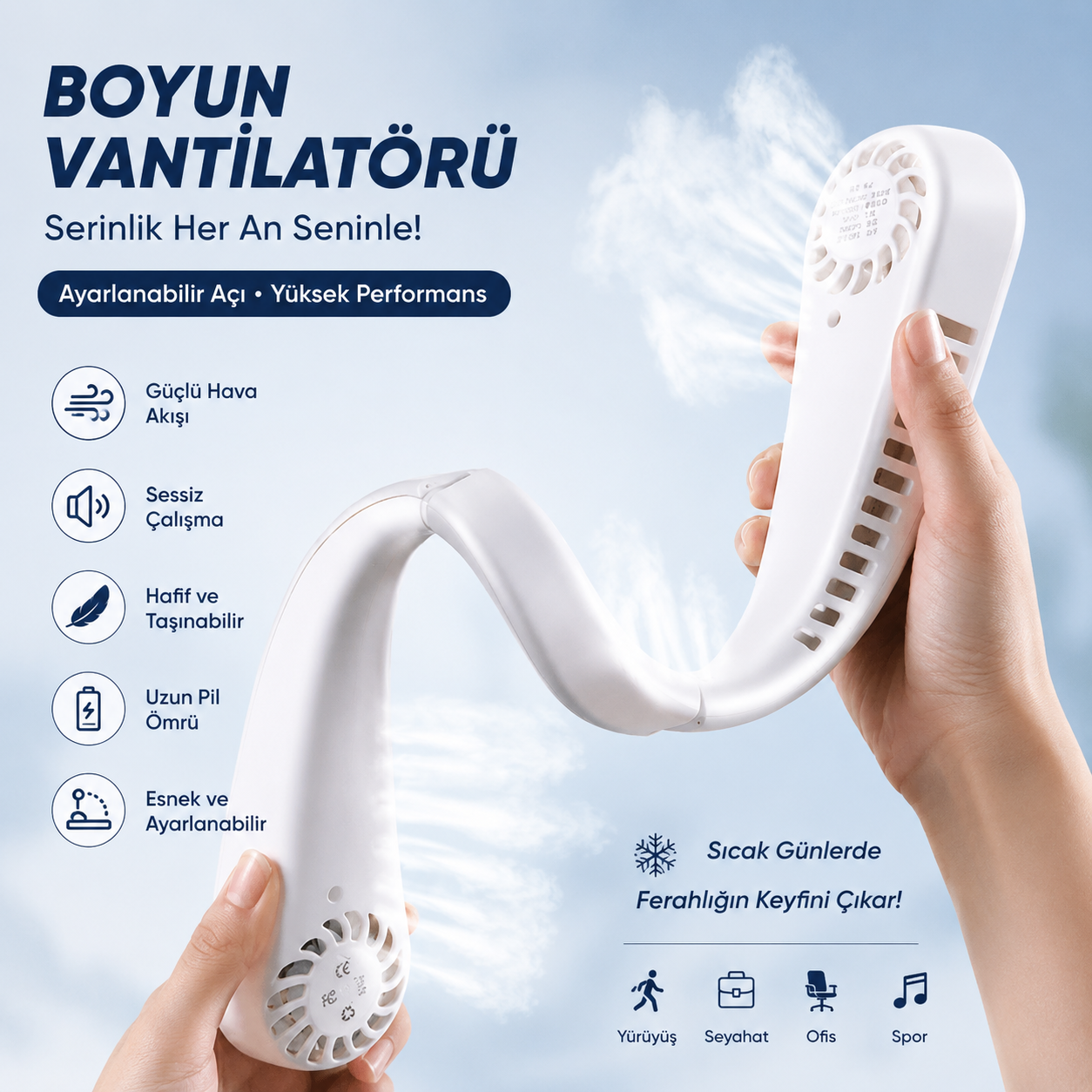 Taşınabilir Boyun Vantilatörü Fan Şarjlı Boyun Fanı  Serinletici Mini Klima - Vitarely™