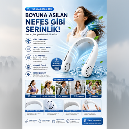 Taşınabilir Boyun Vantilatörü Fan Şarjlı Boyun Fanı  Serinletici Mini Klima - Vitarely™